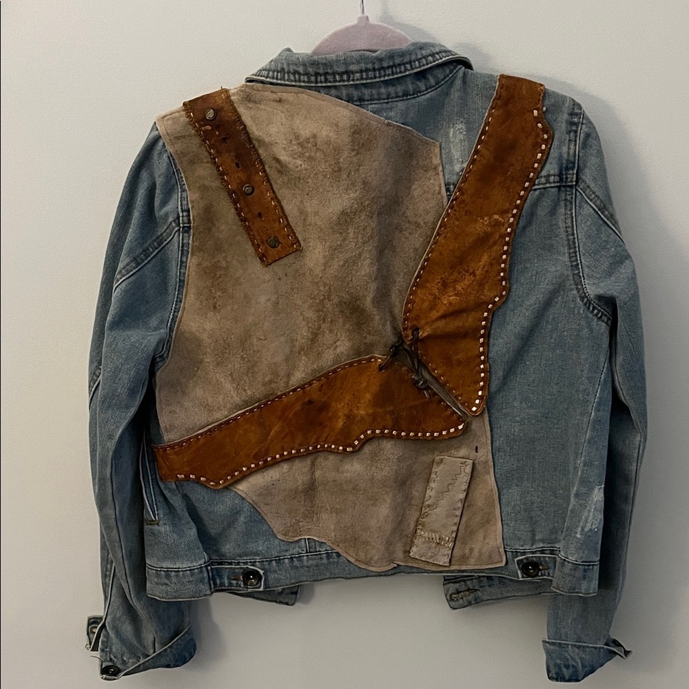 Unique Denim And Suede Patchwork Jacket With A We… - image 1